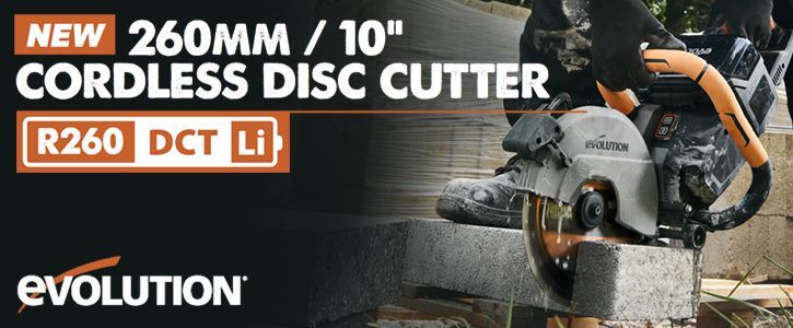 Evolution R260DCT LI 260mm (10") 36V Cordless Concrete Saw with Auto Dust Suppression: Power & Portability