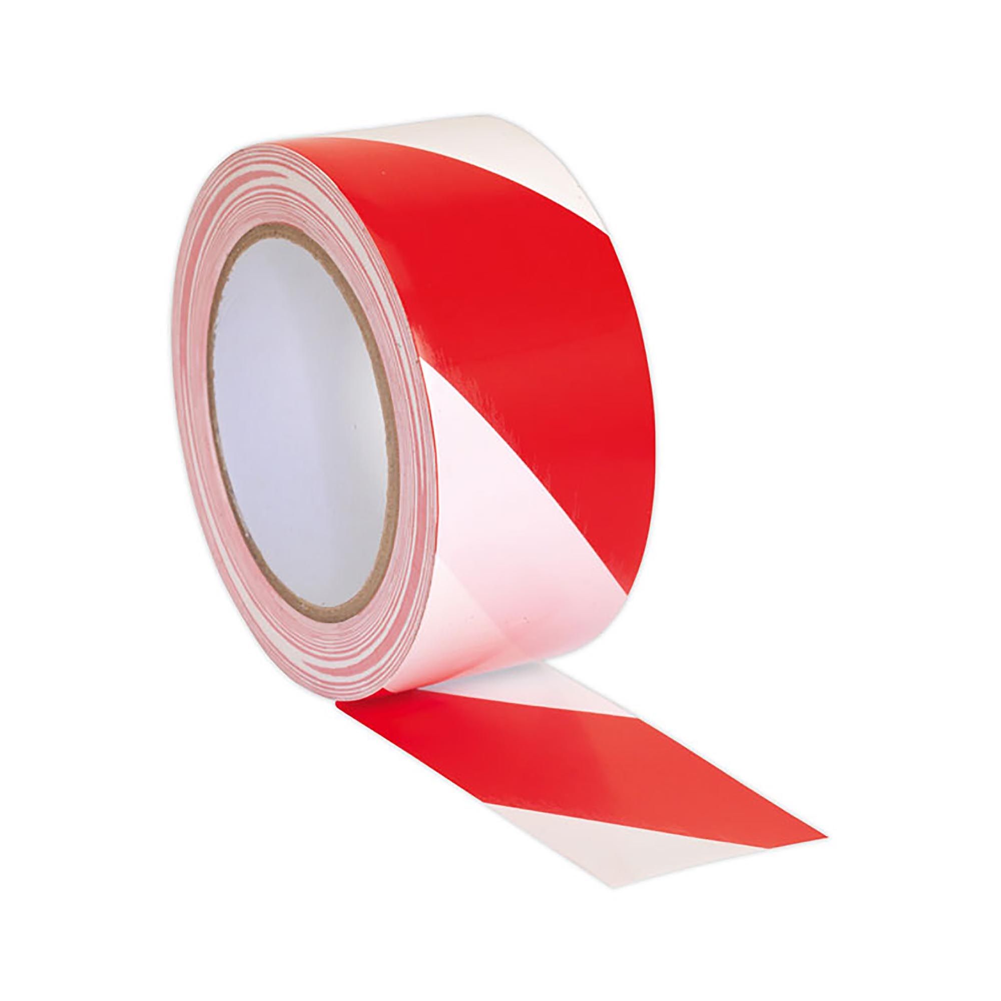 70mm x 500m Hazard Warning Barrier Tape Red and White Non Adhesive 