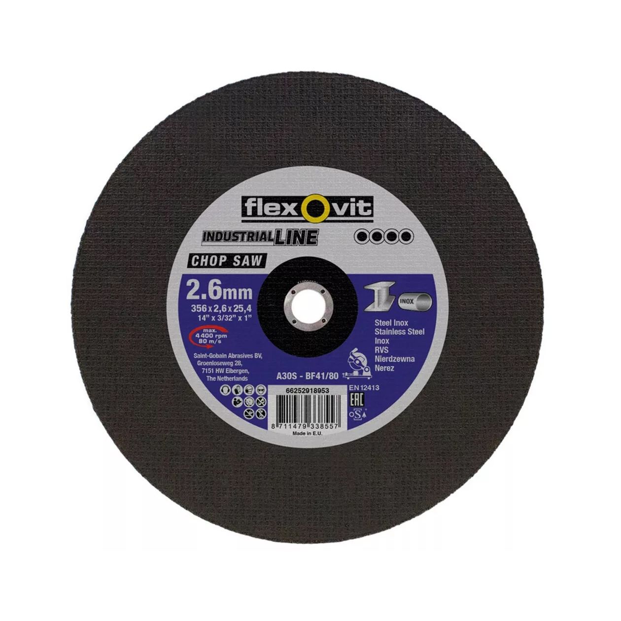 Flexovit 66252918953 Stainless Steel Chop Saw Blade 356mm (14")