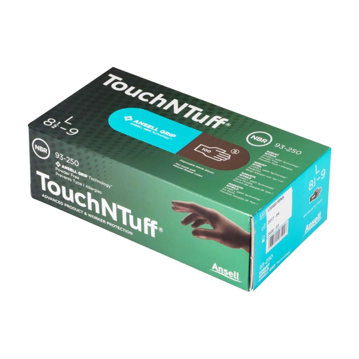 Ansell 93250 TouchNTuff Disposable Powder Free Nitrile Gloves