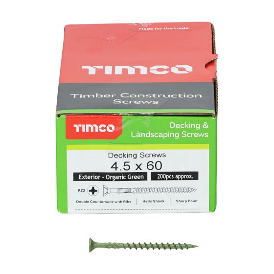 Timco 60TDECK Decking Screws 4.5 x 60 PZ2 Green  Organic (Box 200)