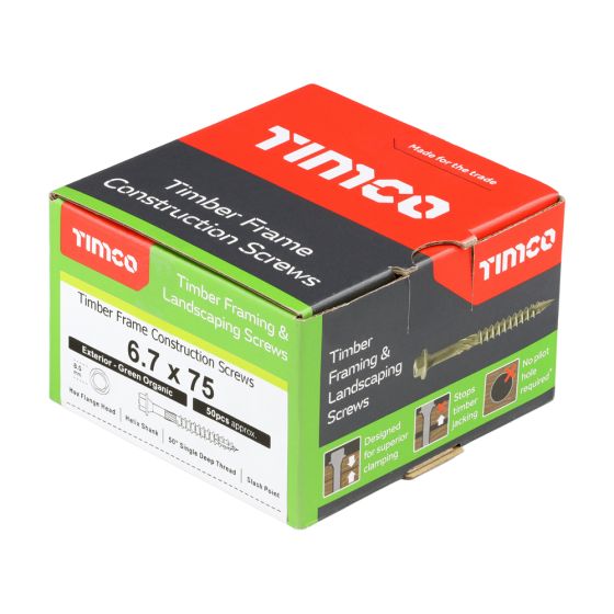 Timco 75IN Timber Frame Construction & Landscaping Screws 6.7 x 75 Hex Green Organic (Box 50)