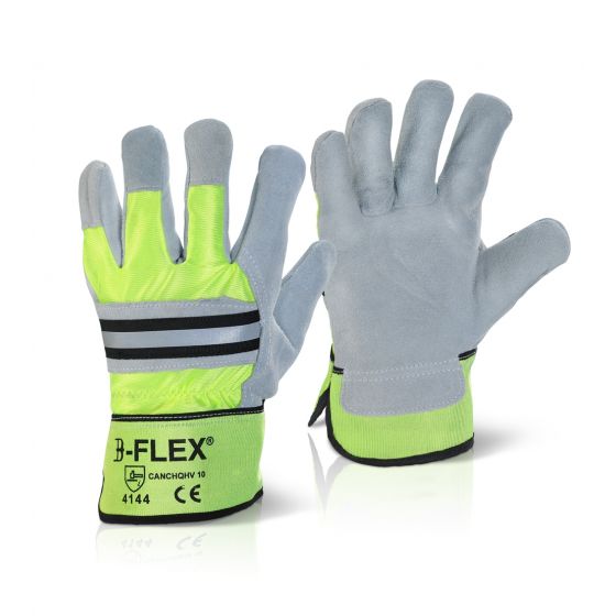 Beeswift CANCHQHV B-Flex Hi-Vis Split Leather Rigger Gloves