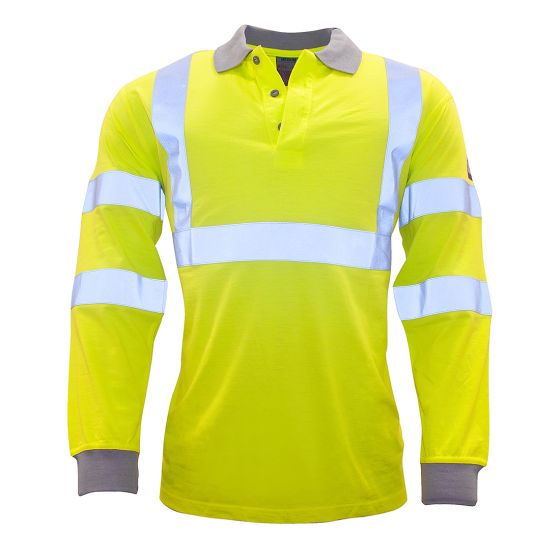 Click CFRHVPSLSAS Hi-Viz Flame Retardant Anti Static Long Sleeve Polo Shirt