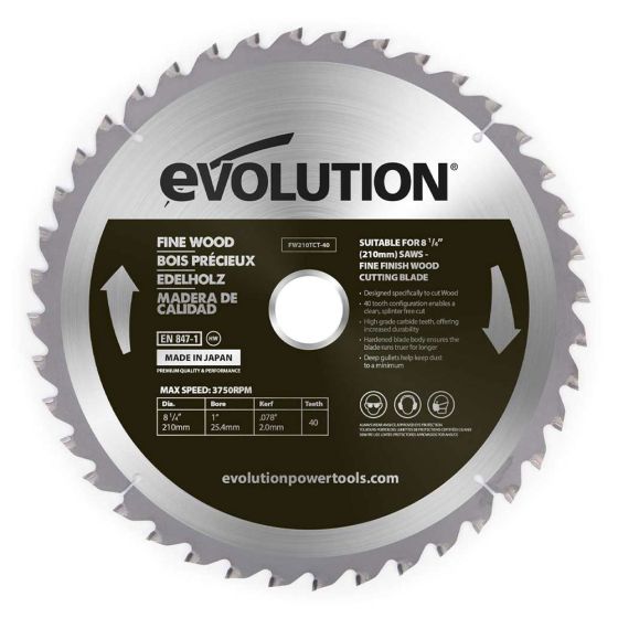 Evolution FW210TCT-40 Fine Wood Circular Saw Blade 210mm 40T 