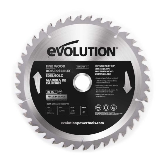 Evolution FW185TCT-40 Fine Wood Circular Saw Blade 185mm 40T