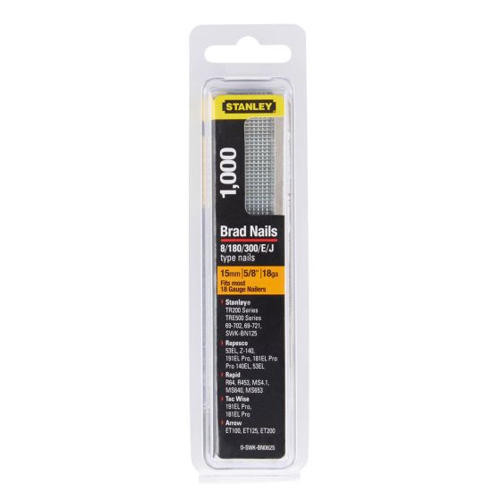 Stanley 0-SWK-BN0625 Type 8/180/300/E/J 15mm Brad Nails (Pack of 1000)