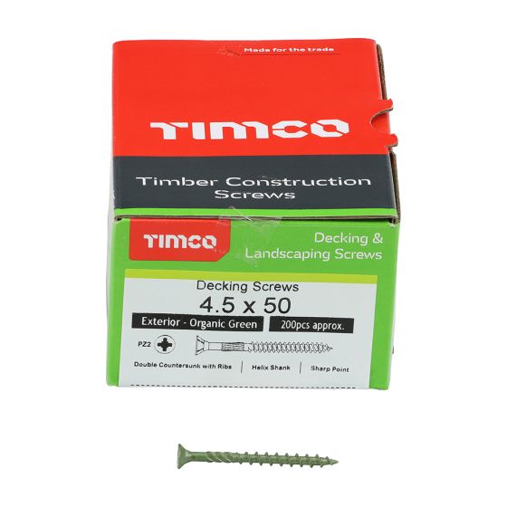 Timco 50TDECK Decking Screws 4.5 x 50 PZ2  Green Organic (Box 200)