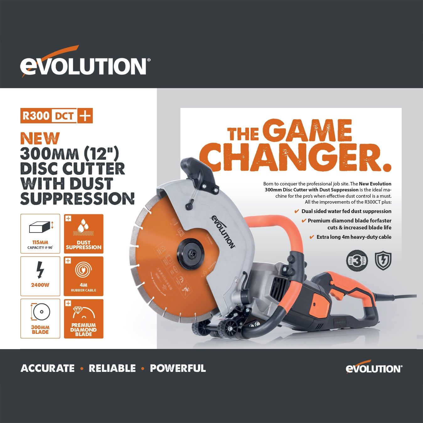 Evolution R300dct 300mm Electric Disc Cutter 240v Dust Suppression