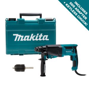 Makita HR2630 Rotary SDS Plus Hammer Drill 240v + SDS Adapter & Chuck