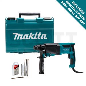 Makita HR2630 Rotary SDS Plus Hammer Drill 240v + Makita B-16938 SDS Drill Set