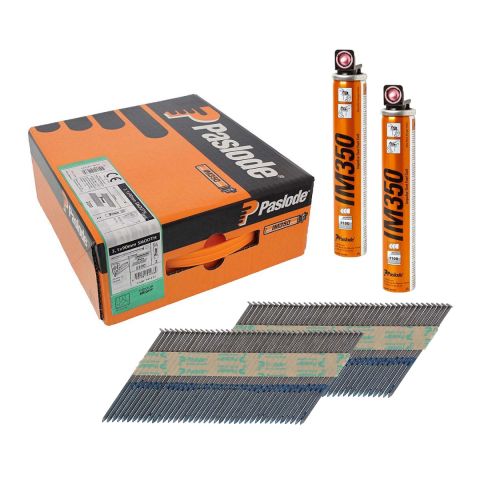 Paslode 141233 Bright 90mm Smooth Shank Framing Nails for IM350 & IM350+ c/w 2 Fuel Cells (Pack of 2200)
