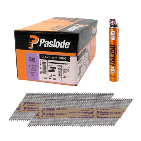 Paslode 141256 Galv-Plus 51mm Ring Shank Framing Nails for IM350 & IM350+ c/w 1 Fuel Cell (Pack of 1100)