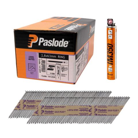 Paslode 141259 Galv-Plus 63mm Ring Shank Framing Nails for IM350 & IM350+ c/w 1 Fuel Cell (Pack of 1100)