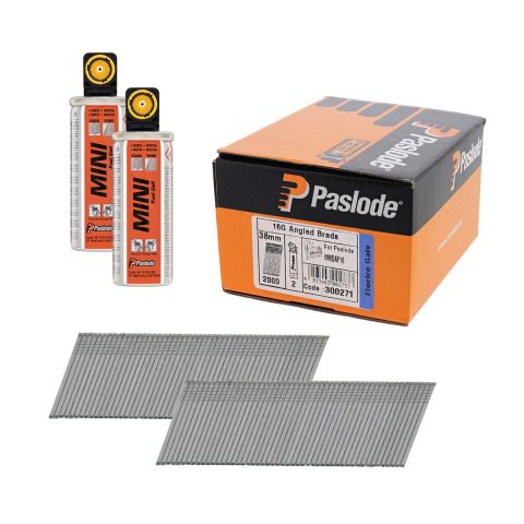 Paslode 300271 Electro-Galv 38mm Angle Brad Nails for IM65A F16 c/w 2 Fuel Cells (Pack of 2000)