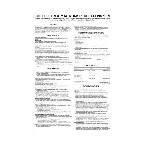 Allsigns Electricity At Work Regulations 1989 Poster 400mm x 600mm