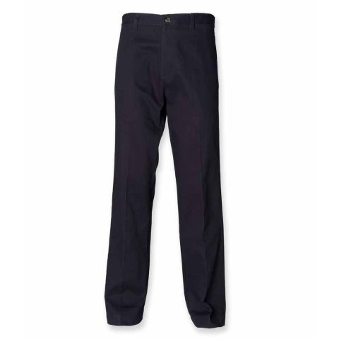Henbury HB608 Flat Fronted Chino Trousers - Reg  