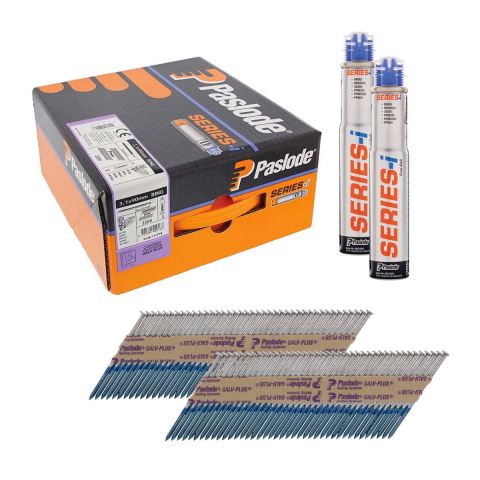 Paslode 141074 Galv-Plus 90mm Ring Shank Framing Nails for IM360Ci, 360Xi, IM90, IM100 c/w 2 Fuel Cells (Pack of 2200)