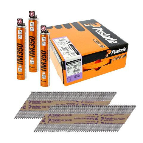 Paslode 141210 Galv-Plus 63mm Ring Shank Framing Nails for IM350 & IM350+ c/w 3 Fuel Cells (Pack of 3300)