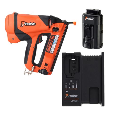 Paslode 916275 IM65A F16 Second Fix Angled Brad Gas Finish Nailer c/w 2.1Ah Battery + Charger + Case