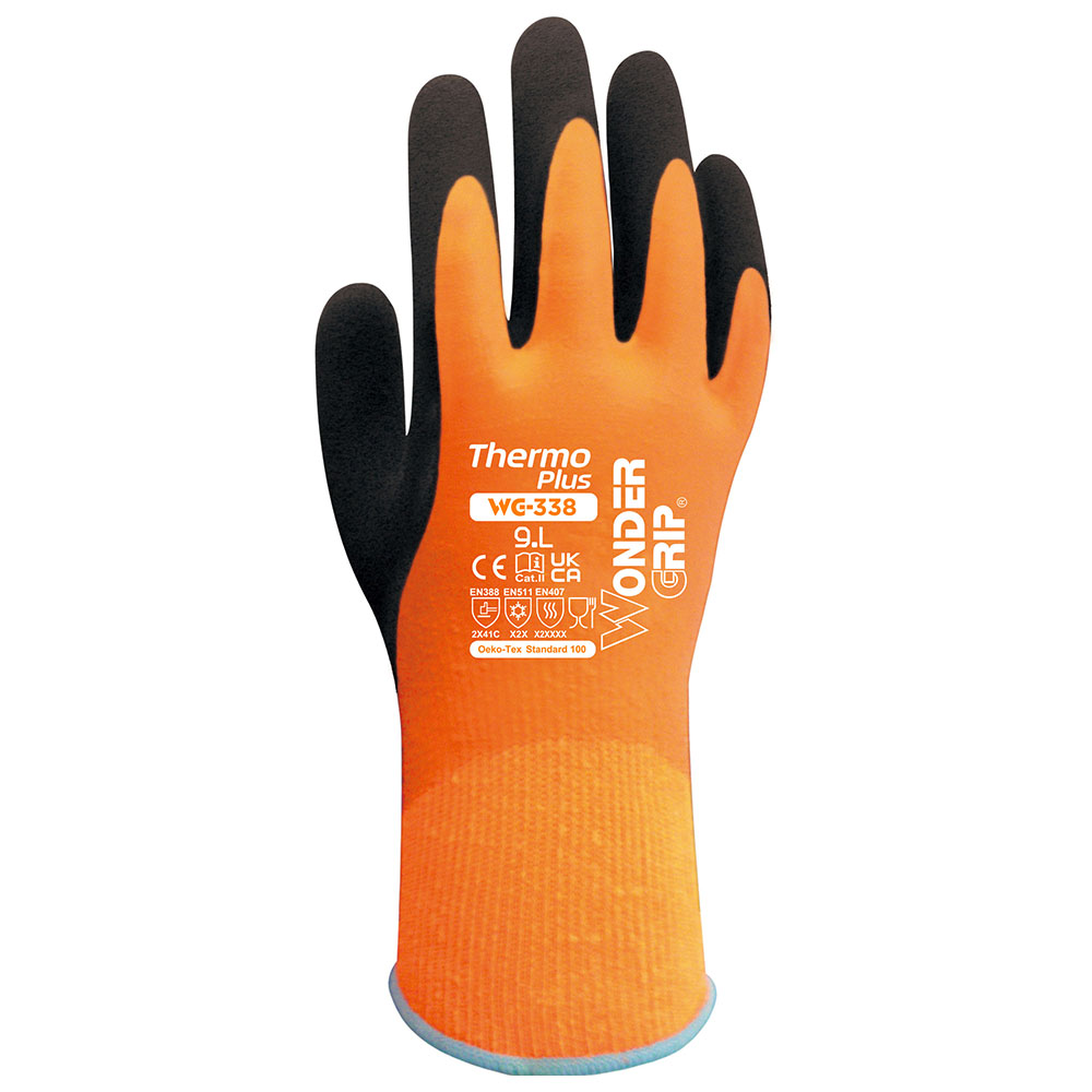 Wonder Grip Wg-338 Thermo Plus Latex Fully Coated Gloves 8/M Orange/Black Size 13